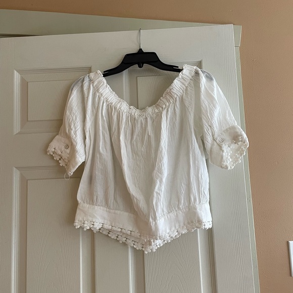Off the Shoulder White Cotton Blouse - Picture 1 of 6